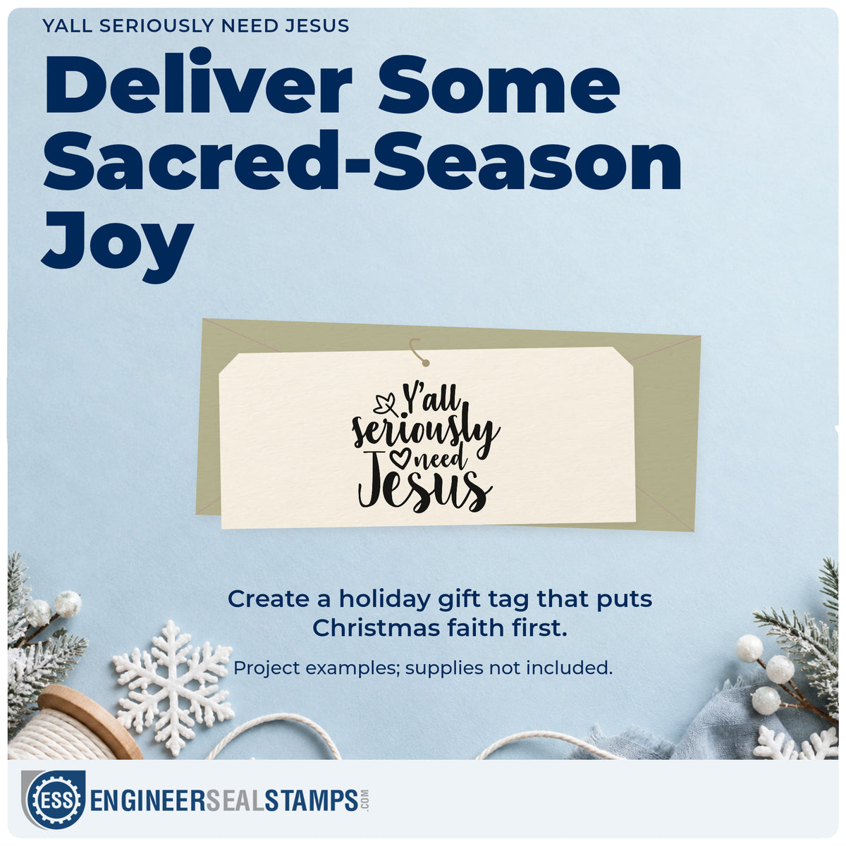 A finished handmade project stamped with the Yall Seriously Need Jesus Pre-Inked Stamp – Slim, ideal for revival album page.