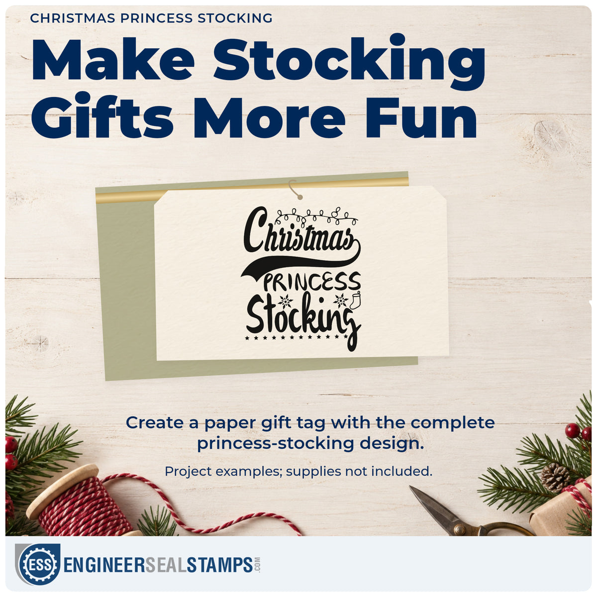 A finished handmade project stamped with the Christmas Princess Stocking Snowflakes Self-Inking Stamp, ideal for stocking album page.