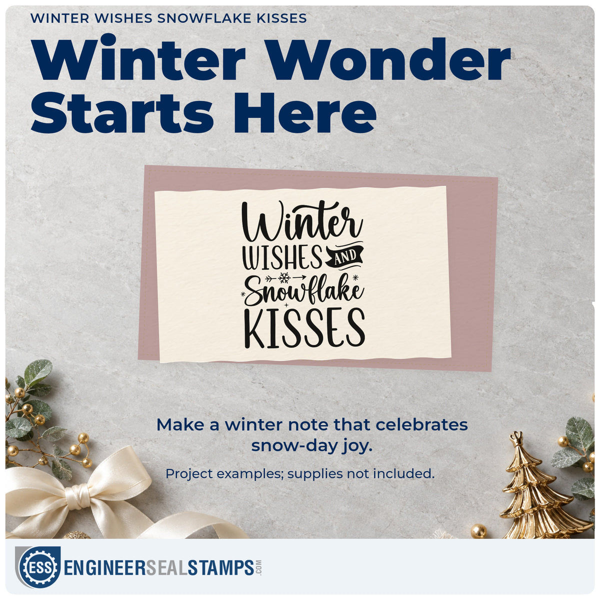 A finished handmade project stamped with the PSI Pre-Inked Winter Wishes And Snowflake Kisses Stamp, ideal for verse album page.