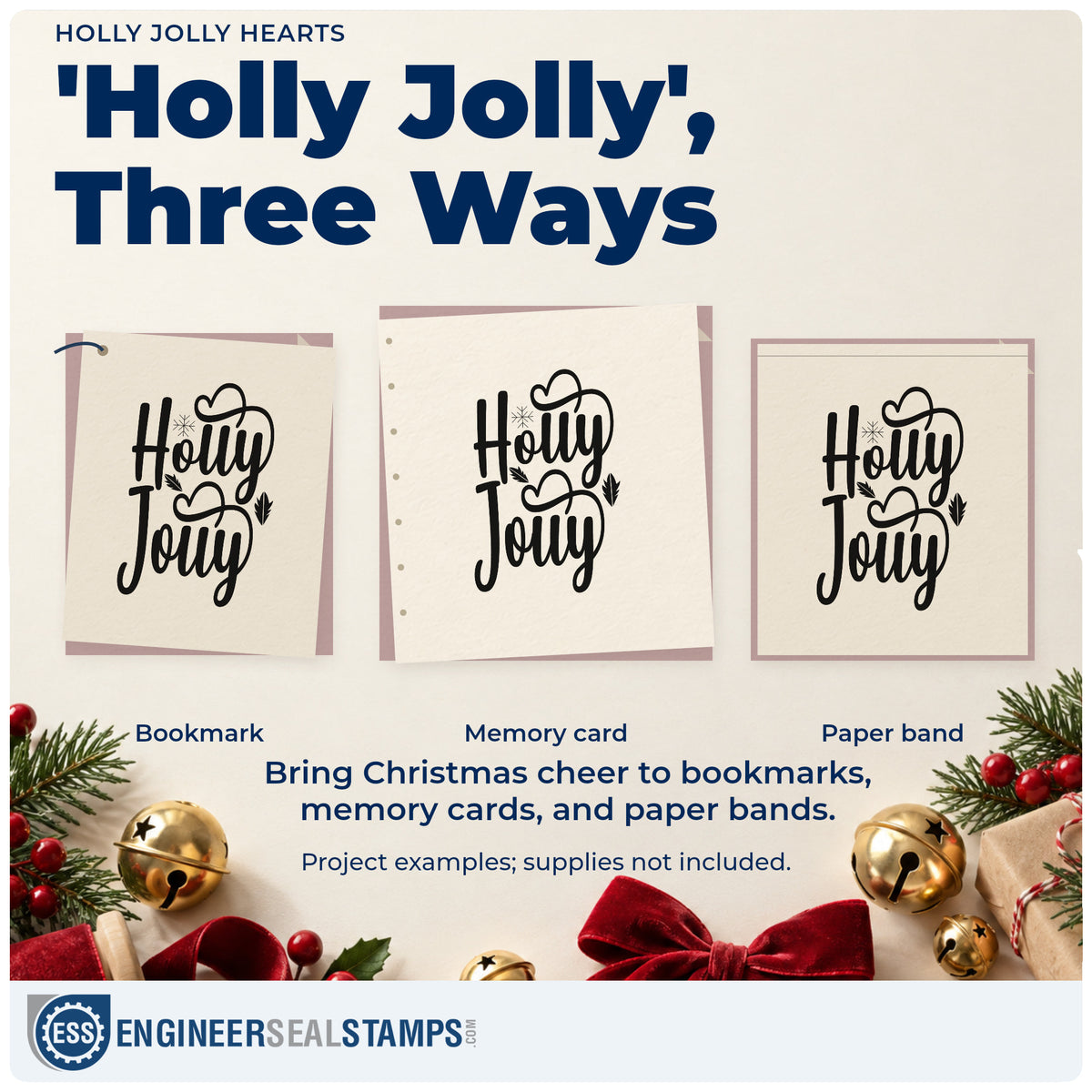 Three project examples made with the Holly Jolly Hearts Rubber Stamp – Duo Hand, including love note sheet.