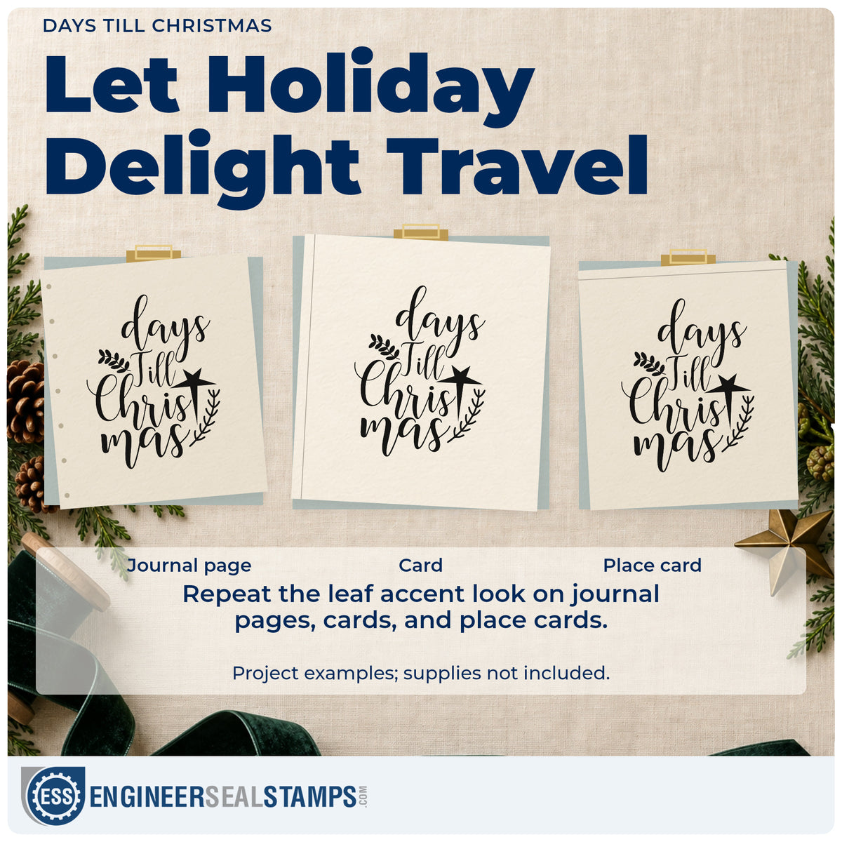 Three project examples made with the Days Till Christmas Botanical Sprig Stamp – PSI Pre-Inked, including column count sheet.