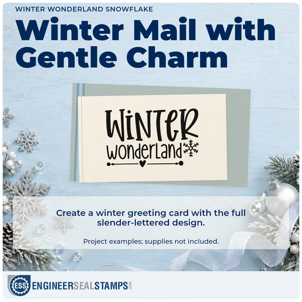 A finished handmade project stamped with the Winter Wonderland Snowflake PSI Pre-Inked Stamp, ideal for timeline album page.