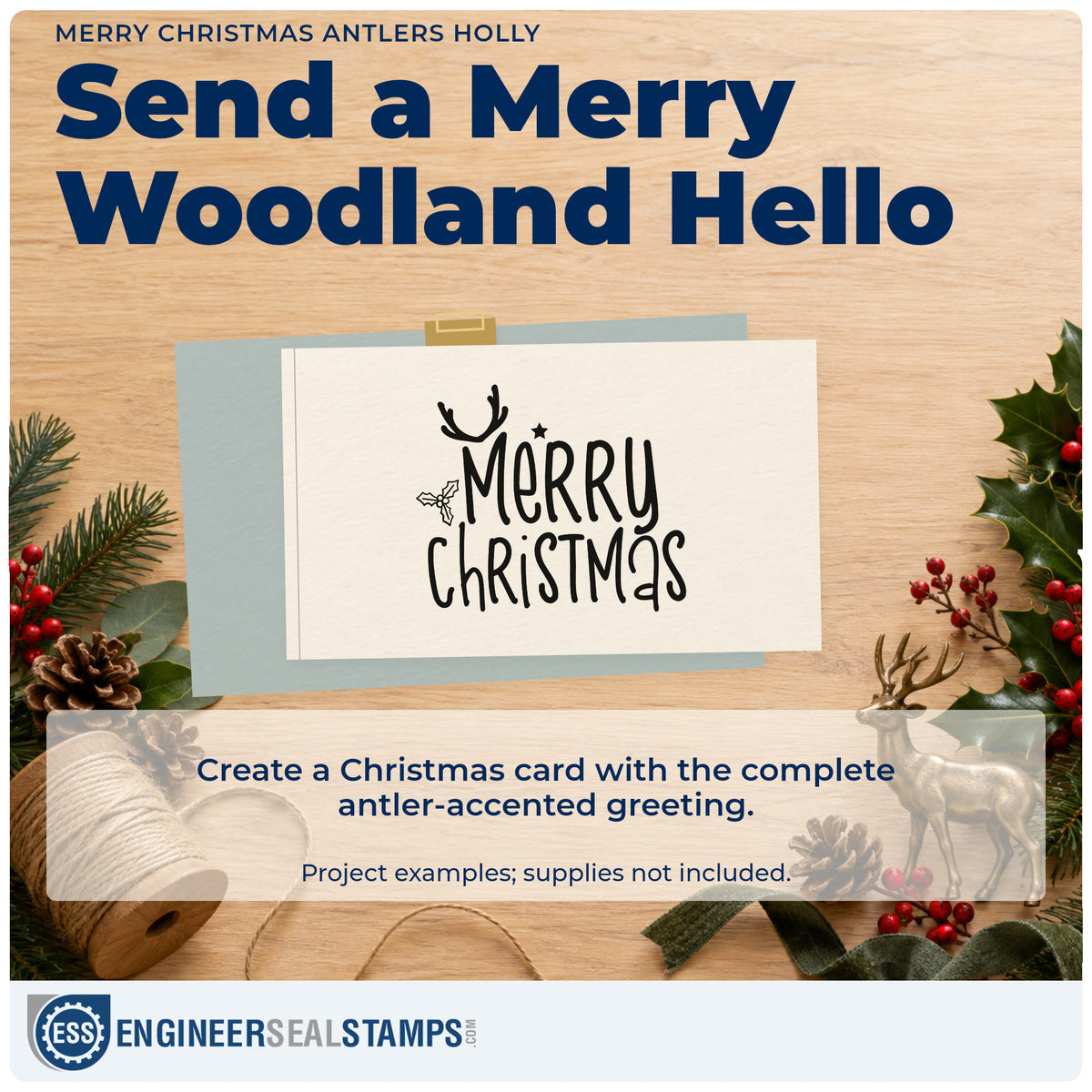 A finished handmade project stamped with the Merry Christmas Antlers Holly With Stars Self-Inking Stamp, ideal for simple album header.