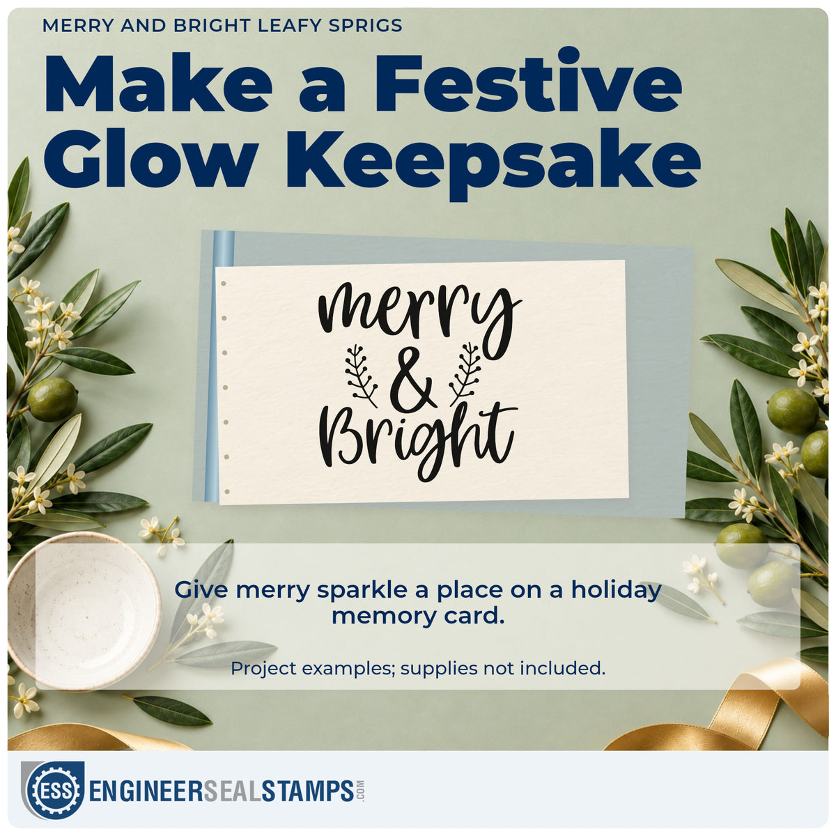 A finished handmade project stamped with the Pre-Inked Merry And Bright Leafy Sprigs Stamp – PSI, ideal for pairs album page.