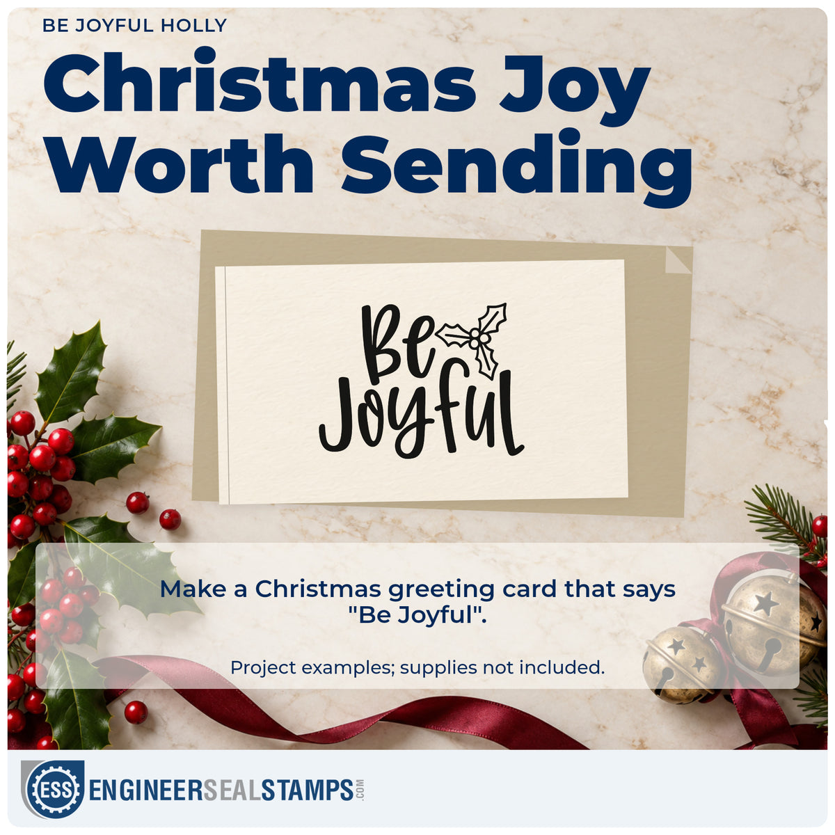 A finished handmade project stamped with the Be Joyful Holly Rubber Stamp – Duo Hand, ideal for mood album page.