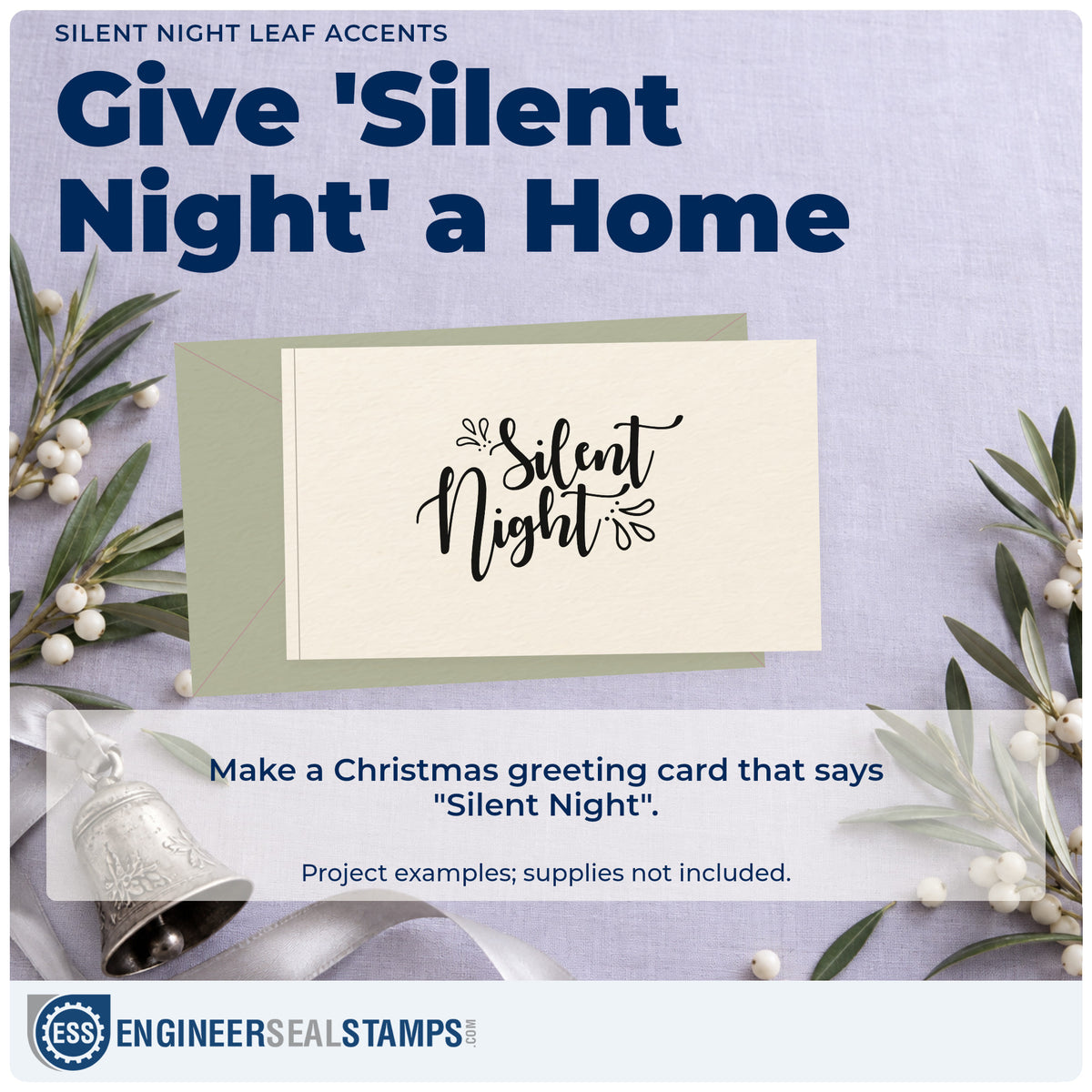 A finished handmade project stamped with the Silent Night Leaf Accents Script Lettering Slim Pre-Inked Stamp, ideal for quiet album page.