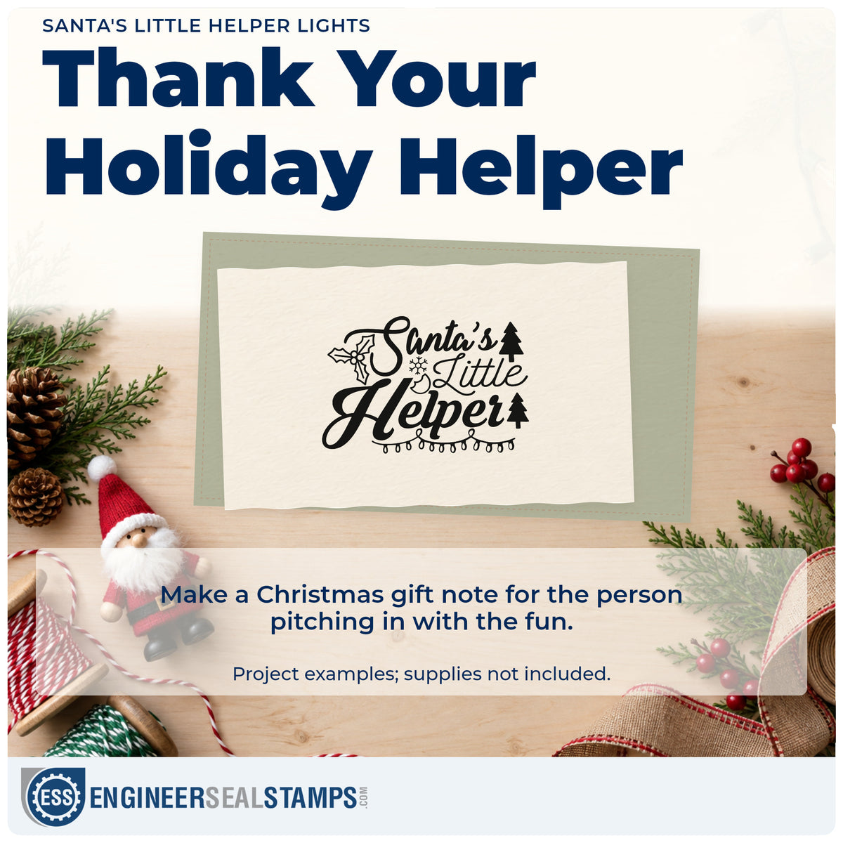 A finished handmade project stamped with the Santa's Little Helper Lights Stamp – Slim Pre-Inked, ideal for shop crew album page.