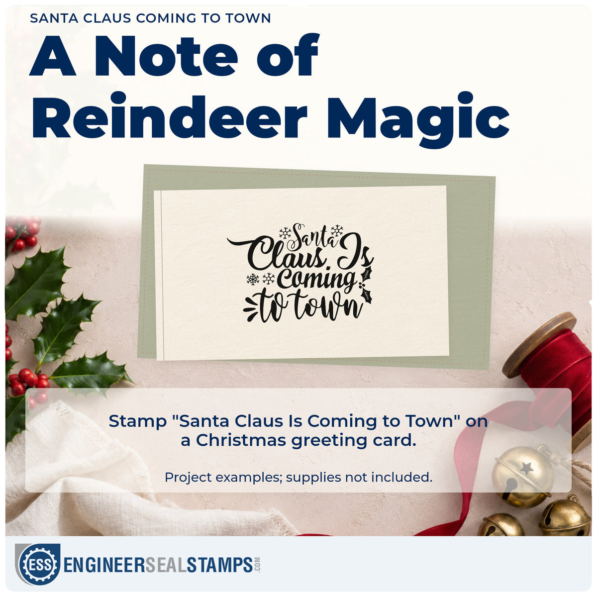 A finished handmade project stamped with the Pre-Inked Santa Claus Is Coming To Town Stamp – PSI, ideal for parade album page.