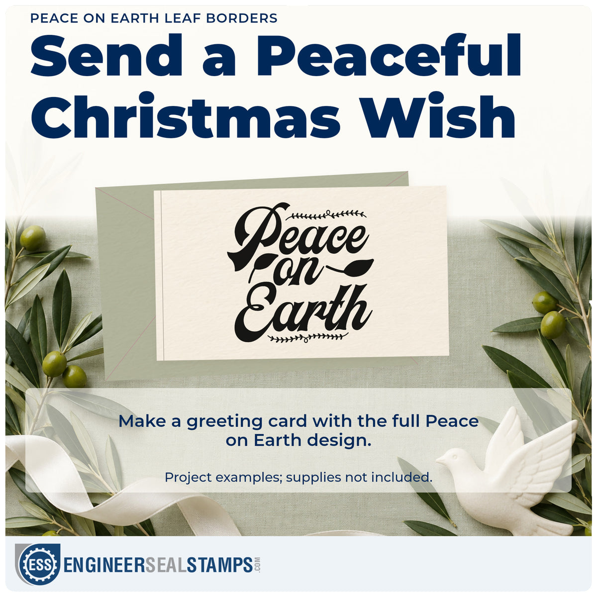 A finished handmade project stamped with the Peace On Earth Leaf Borders Self-Inking Stamp, ideal for column album frames.