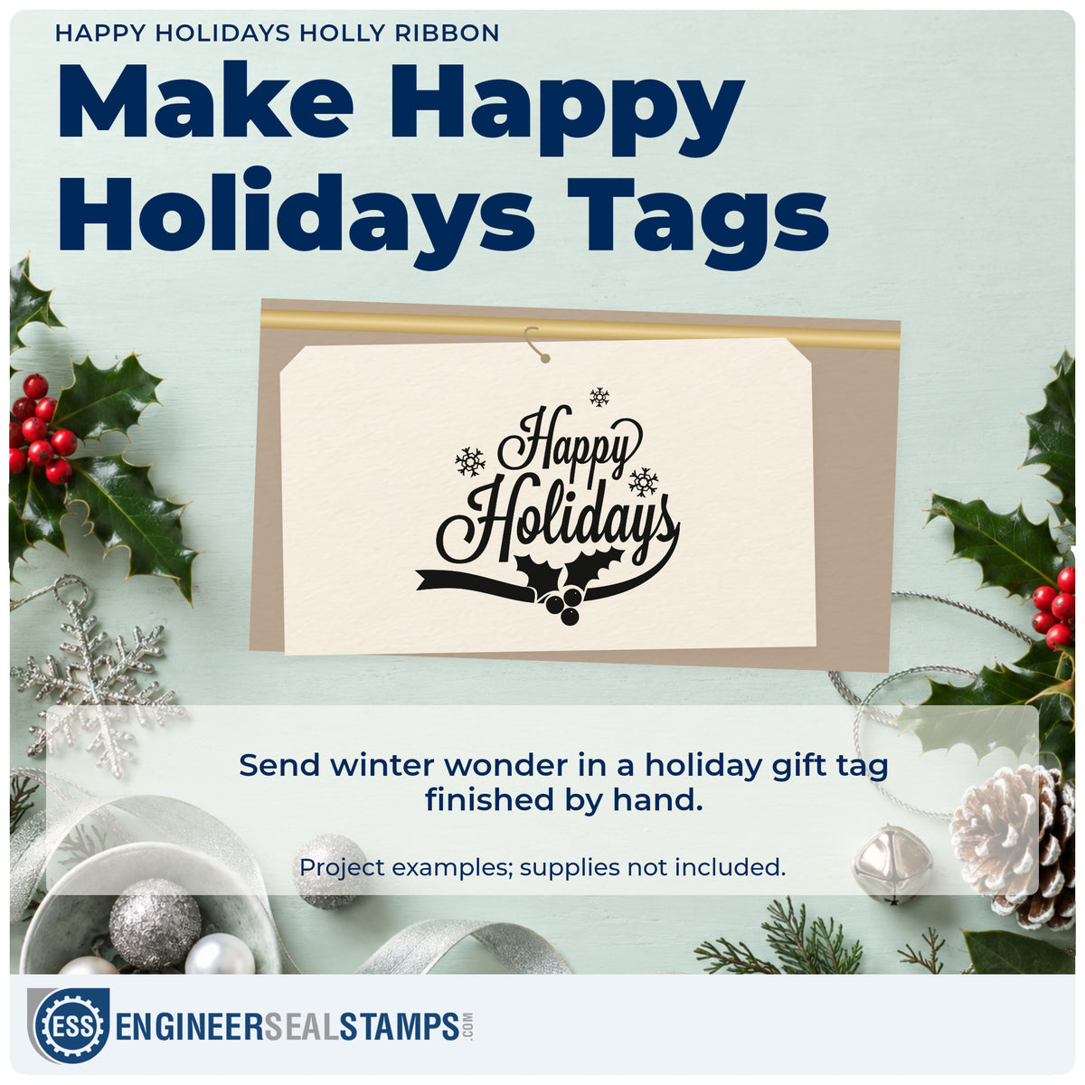 A finished handmade project stamped with the Happy Holidays Holly Ribbon Craft Stamp – Self-Inking, ideal for ribbon craft album.