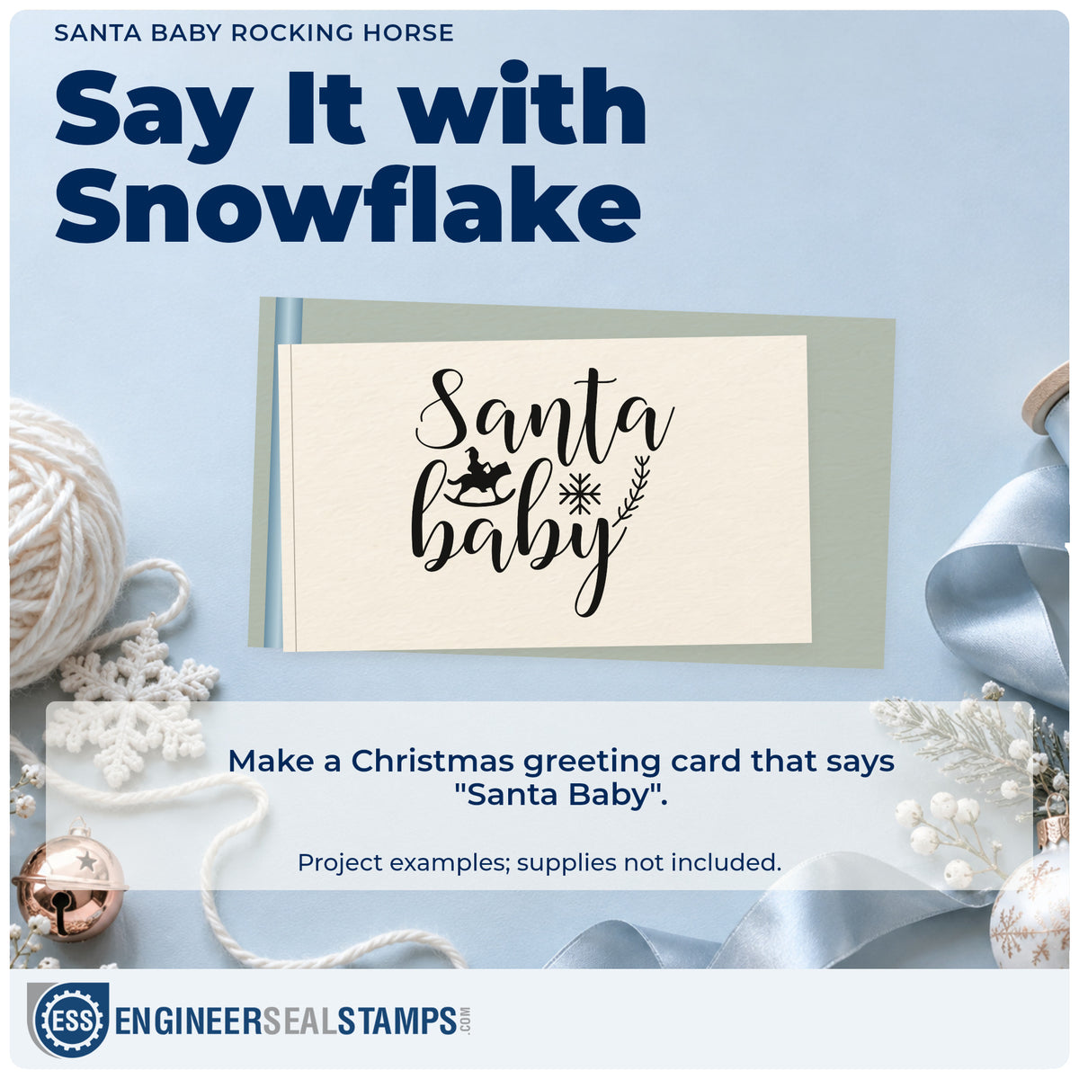 A finished handmade project stamped with the Santa Baby Rocking Horse Stamp – Self-Inking, ideal for shelf display album.