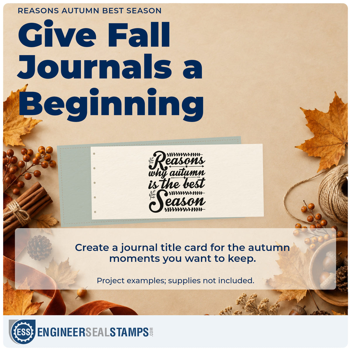 A finished handmade project stamped with the Reasons Autumn Best Season Self-Inking Craft Stamp, ideal for season list album.