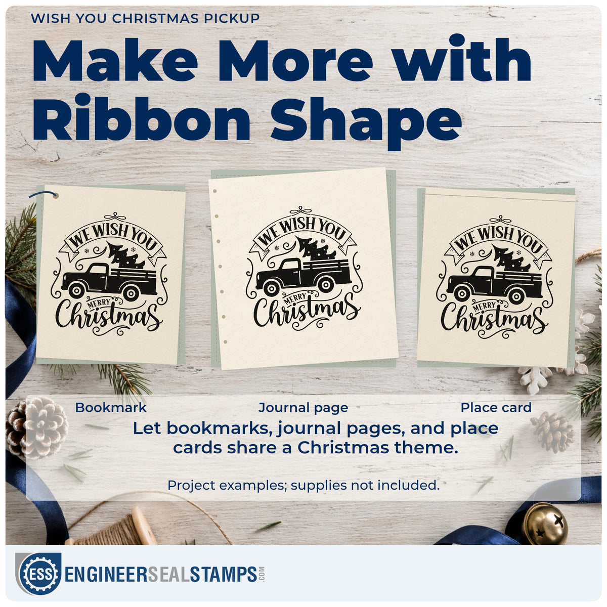 Three project examples made with the Wish You Christmas Pickup Stamp – Self-Inking, including drop off list sheet.