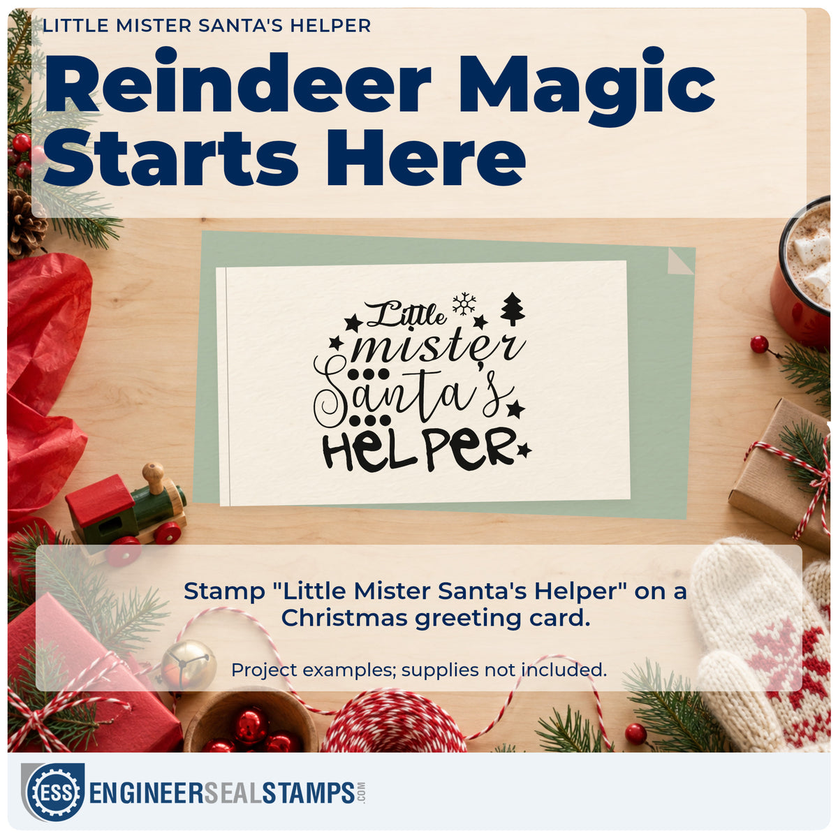 A finished handmade project stamped with the Little Mister Santa's Helper Pre-Inked Stamp – Slim, ideal for pitching in album.