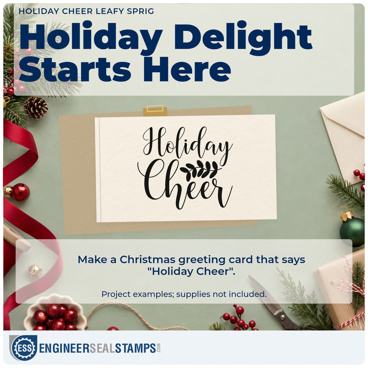 A finished handmade project stamped with the Holiday Cheer Leafy Sprig Script Lettering Rubber Stamp – Duo Hand, ideal for treatment album page.