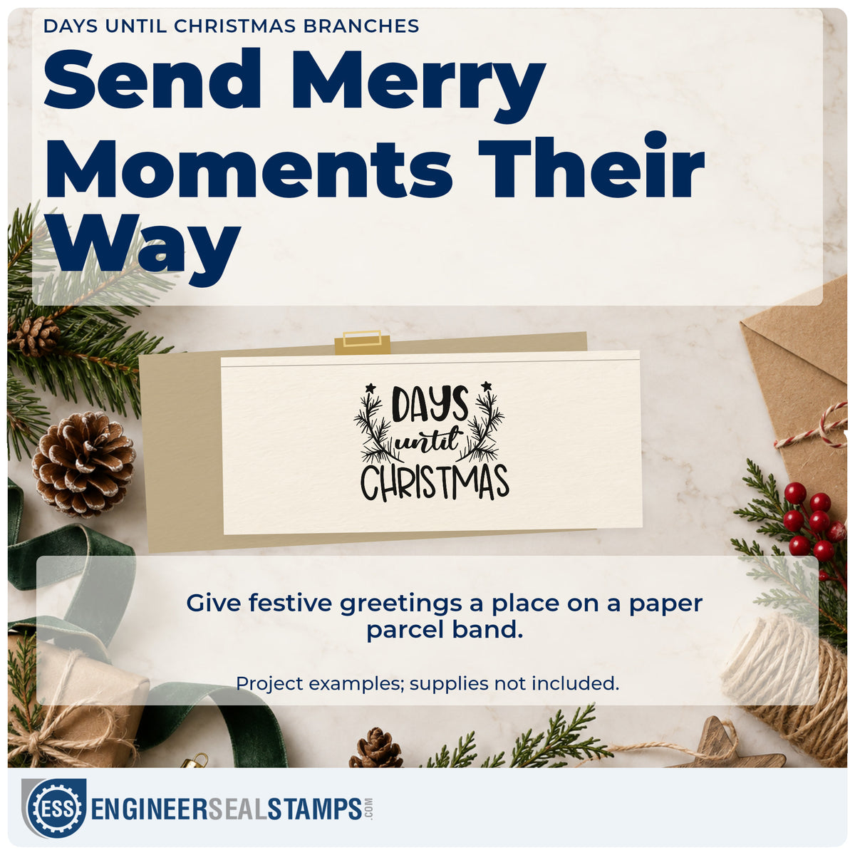 A finished handmade project stamped with the Days Until Christmas Branches Pine Motif Self-Inking Craft Stamp, ideal for weekly photo album.