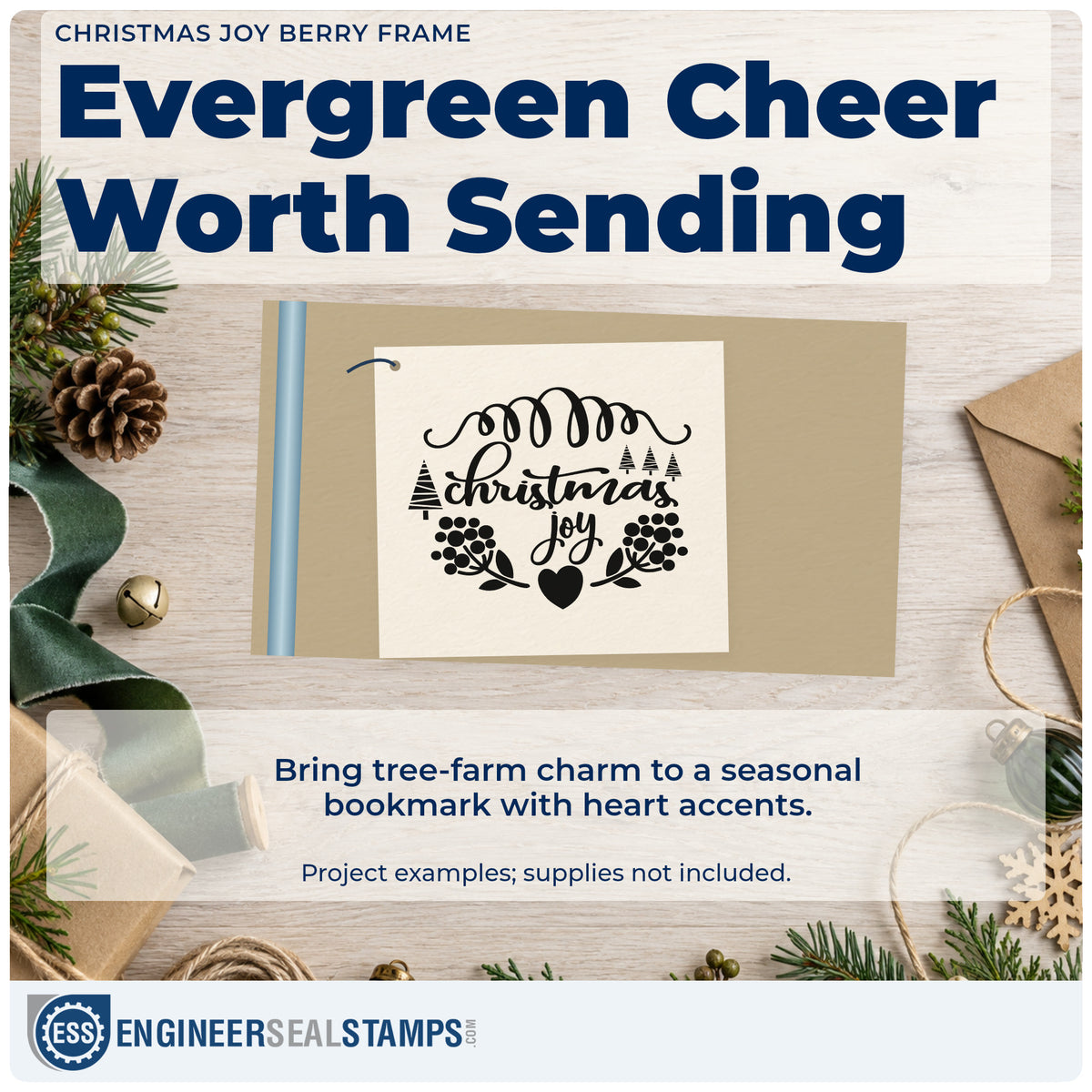 A finished handmade project stamped with the Christmas Joy Berry Frame Hand Stamp – Duo, ideal for foraged album page.