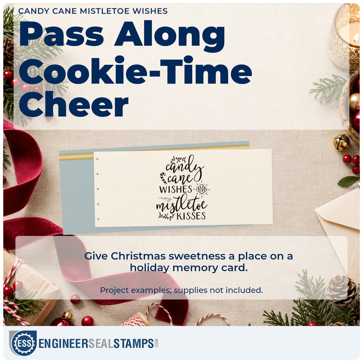 A finished handmade project stamped with the Candy Cane Mistletoe Wishes Stamp – PSI Pre-Inked, ideal for sprig cards.