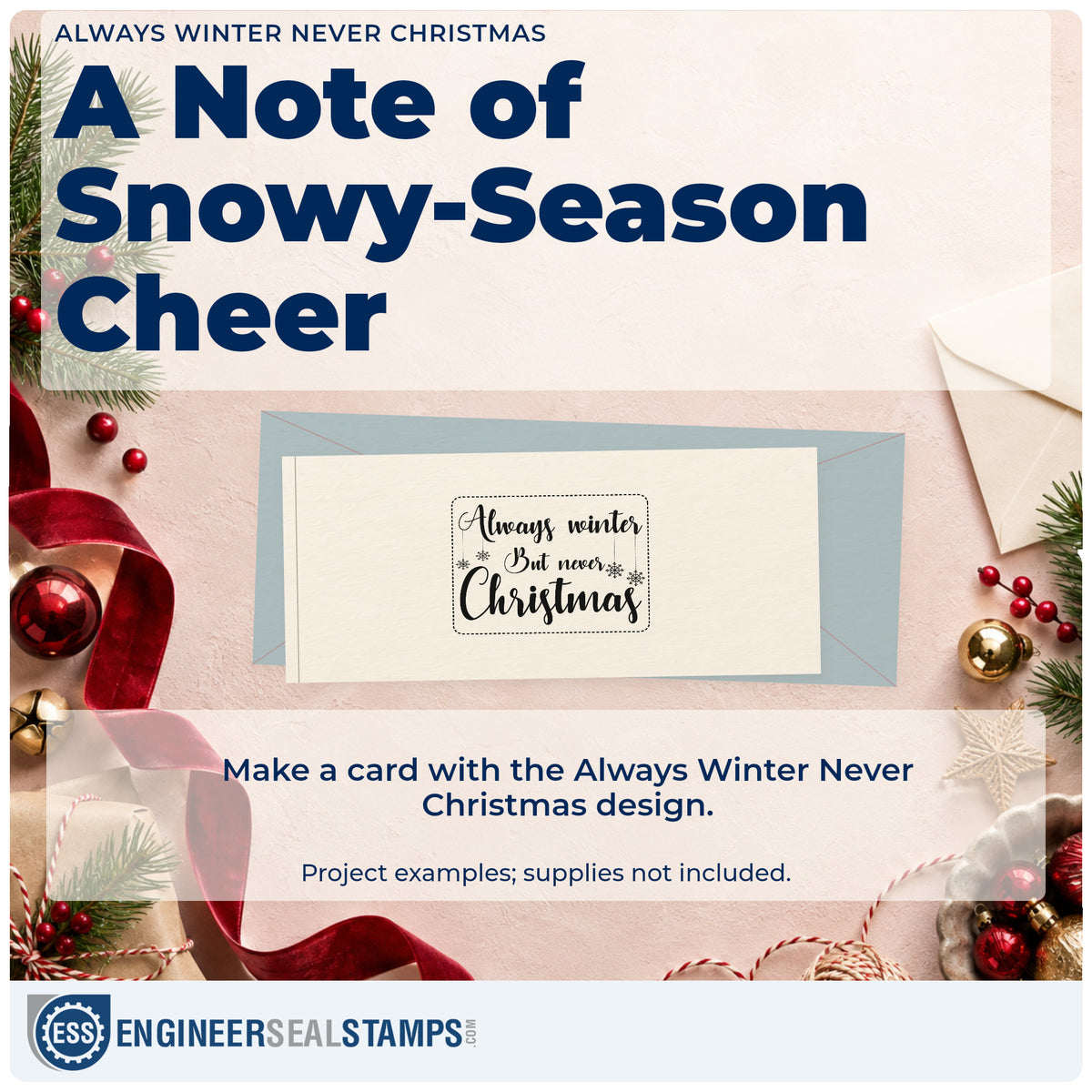 A finished handmade project stamped with the Always Winter But Never Christmas PSI Pre-Inked Stamp, ideal for book quote album.