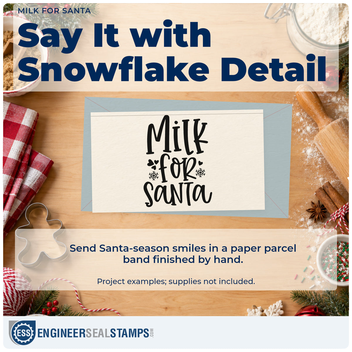 A finished handmade project stamped with the Milk For Santa Snowflakes Hand Stamp – Duo, ideal for snack night album.
