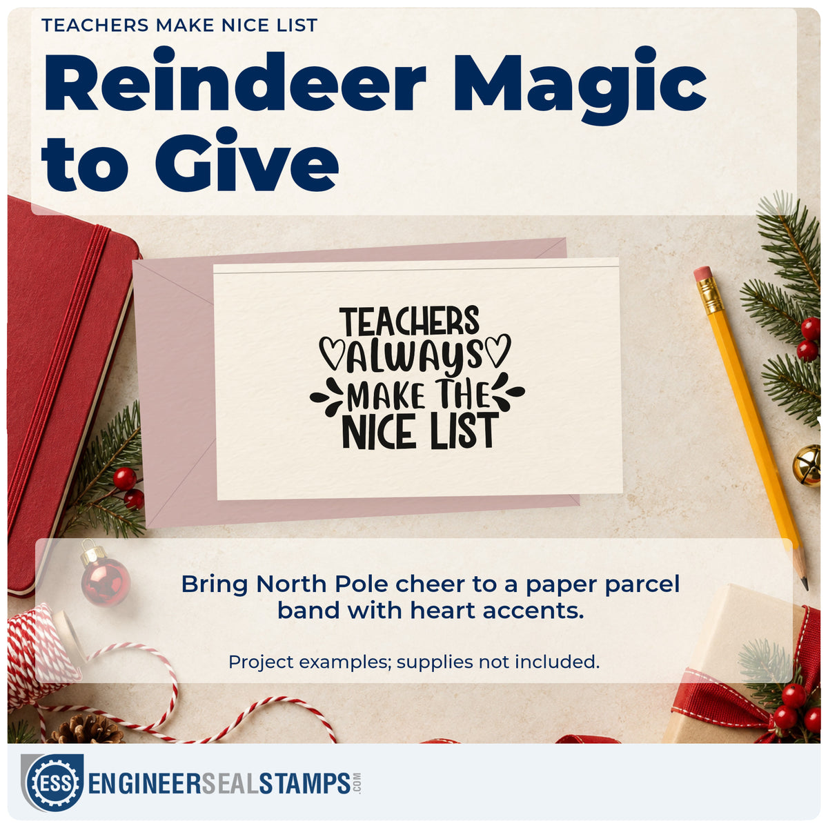 A finished handmade project stamped with the Teachers Make Nice List Self-Inking Craft Stamp, ideal for school year album.