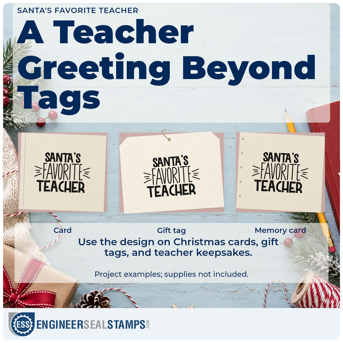 Three project examples made with the Santa's Favorite Teacher Hand Stamp – Duo, including nomination sheet.