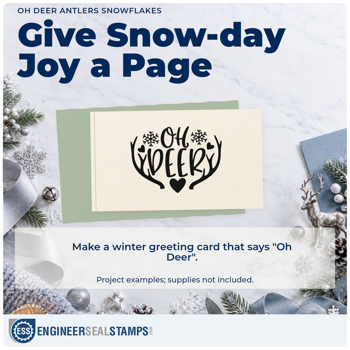 A finished handmade project stamped with the Oh Deer Antlers Snowflakes With Hearts Pre-Inked Stamp – PSI, ideal for antlers cards.