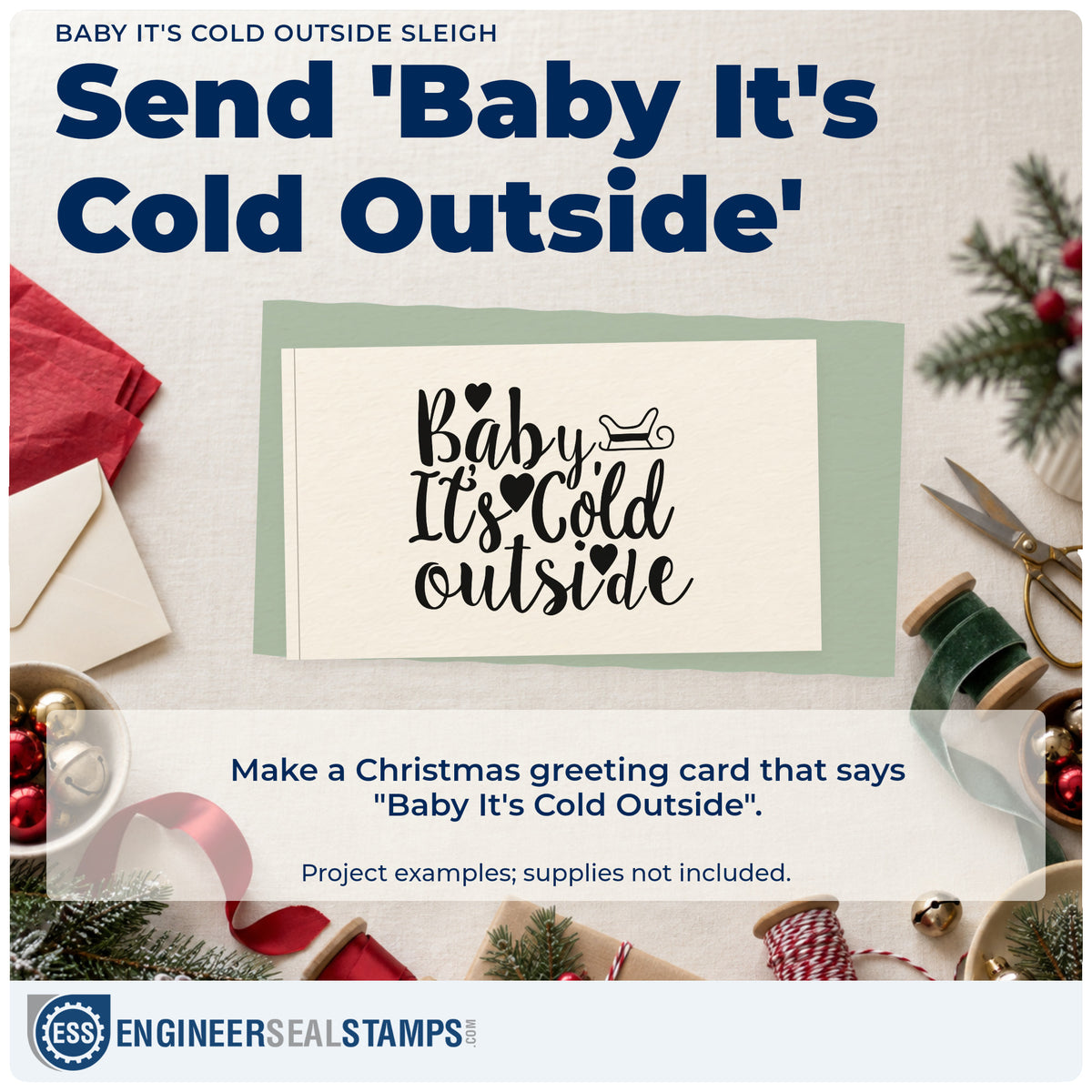 A finished handmade project stamped with the Pre-Inked Baby It's Cold Outside Sleigh Stamp – PSI, ideal for sleigh cards.