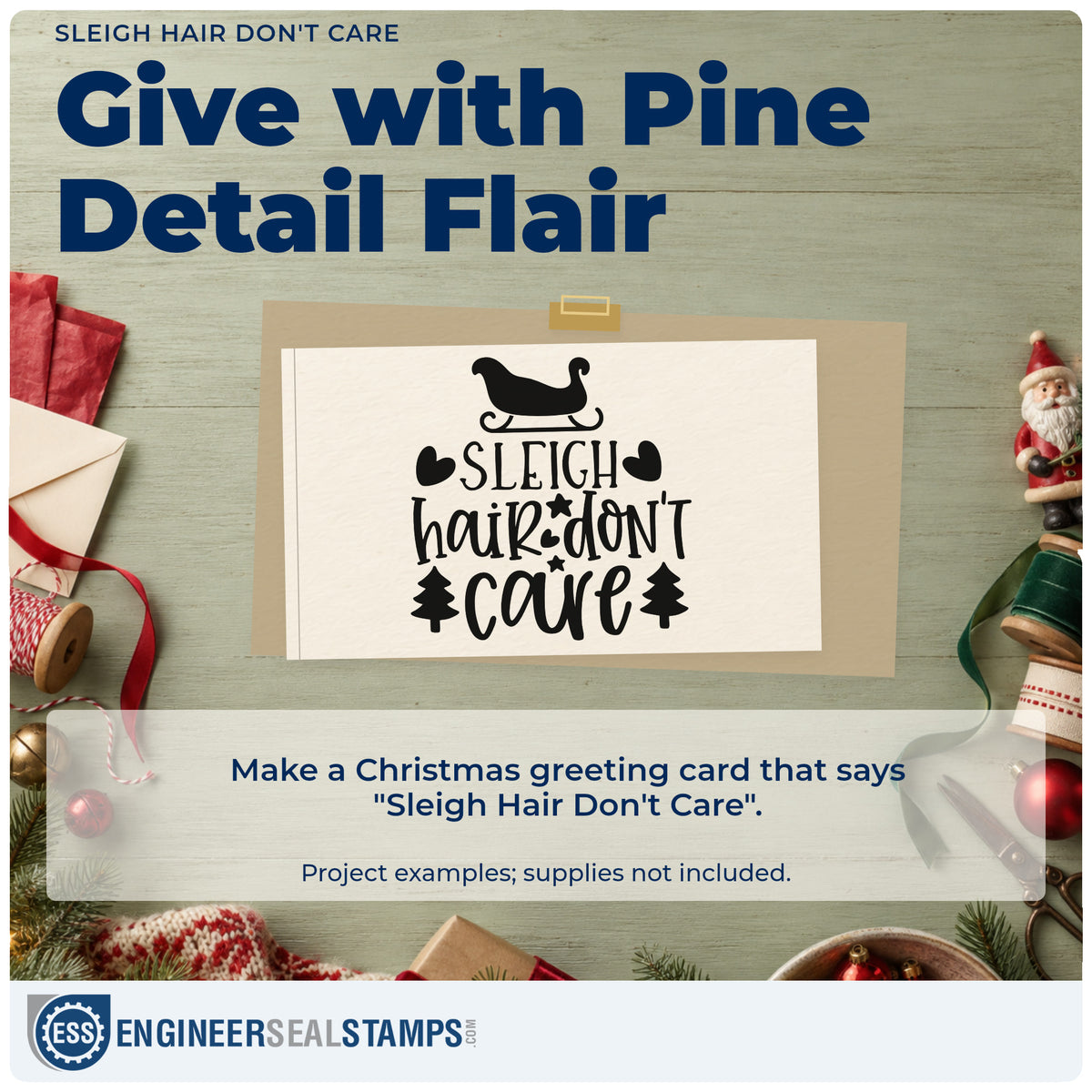 A finished handmade project stamped with the Sleigh Hair Don't Care Premium Wood-Mounted Stamp – Vintage Pro, ideal for salon album page.