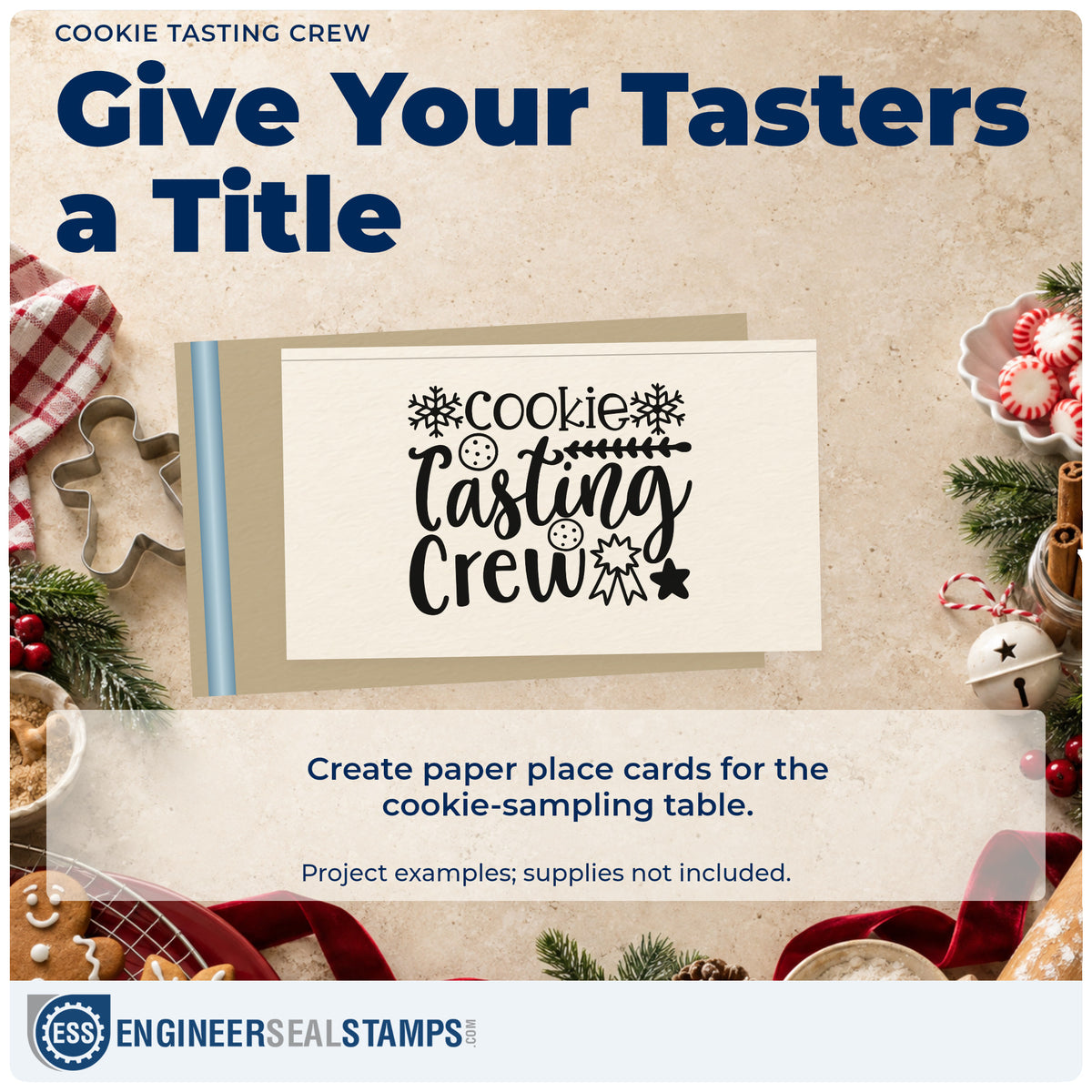 A finished handmade project stamped with the Cookie Tasting Crew Snowflakes Premium Wooden Stamp – Vintage Pro, ideal for judging album page.
