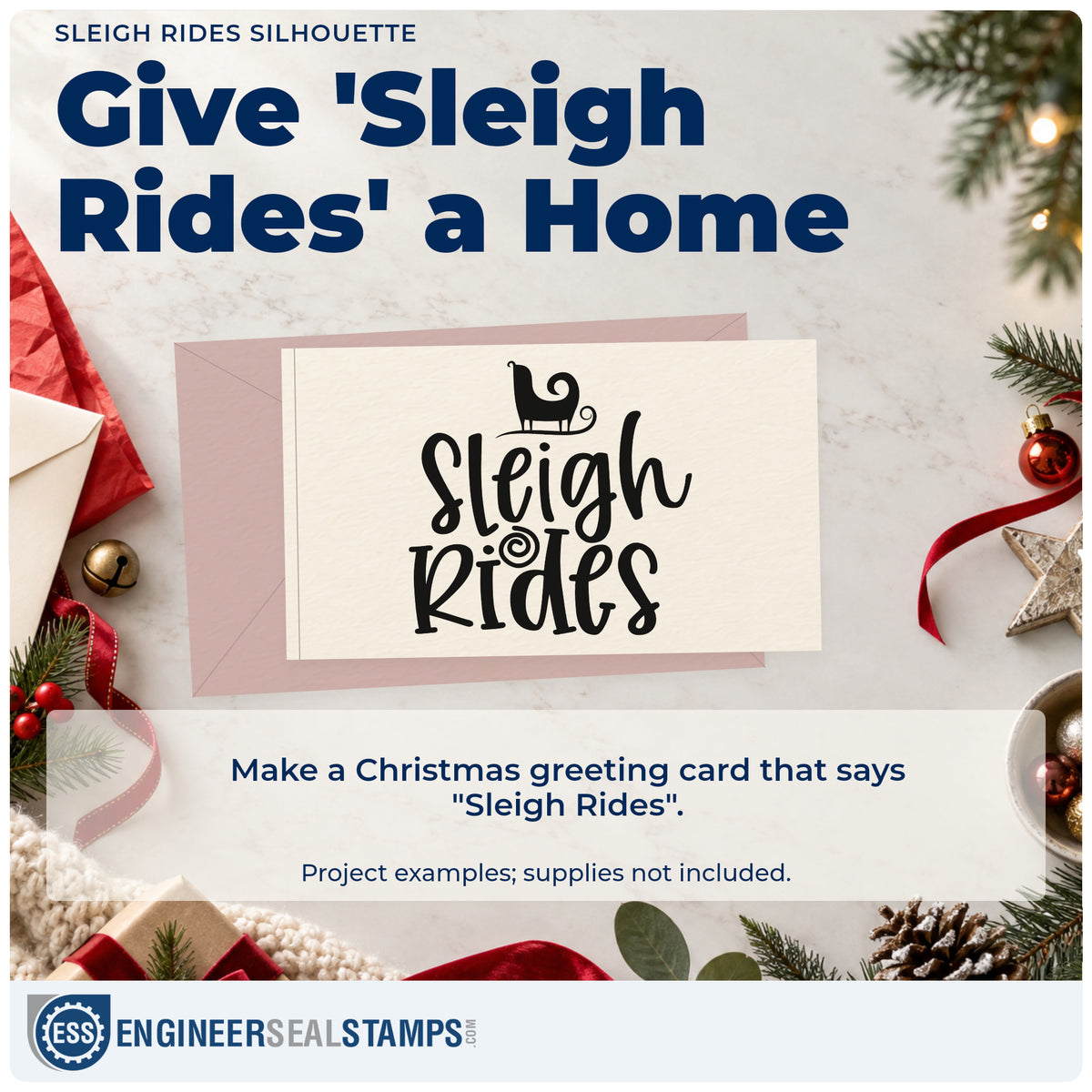 A finished handmade project stamped with the Slim Pre-Inked Sleigh Rides Silhouette Script Lettering Stamp, ideal for ride log album page.
