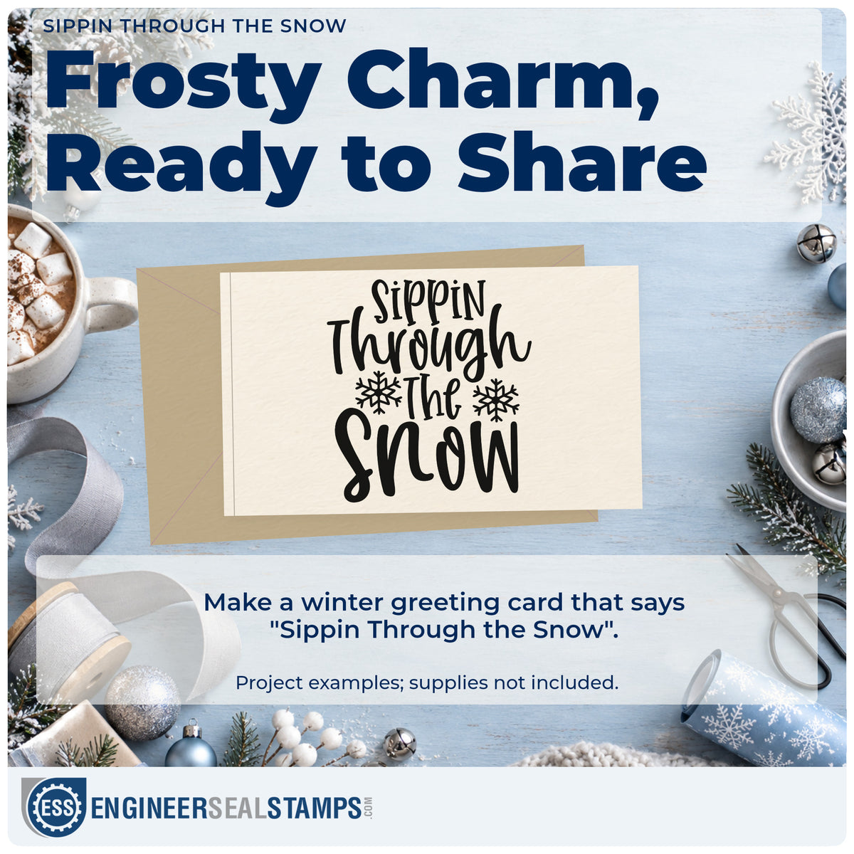 A finished handmade project stamped with the Sippin Through The Snow Snowflakes PSI Pre-Inked Stamp, ideal for drink menu album.
