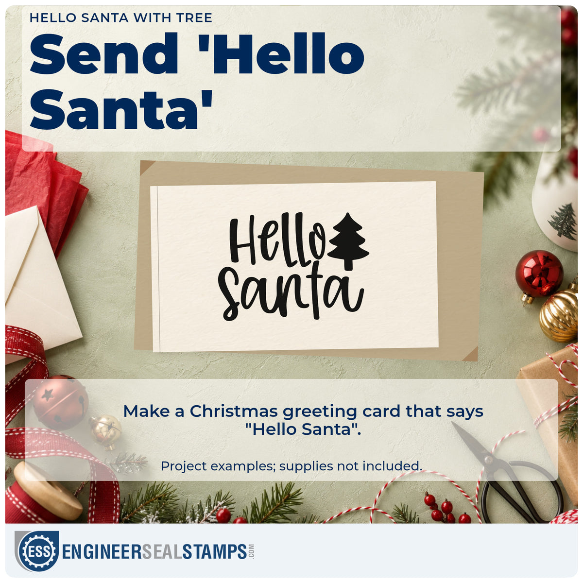 A finished handmade project stamped with the Hello Santa With Tree Pre-Inked Stamp – Slim, ideal for silhouette album page.