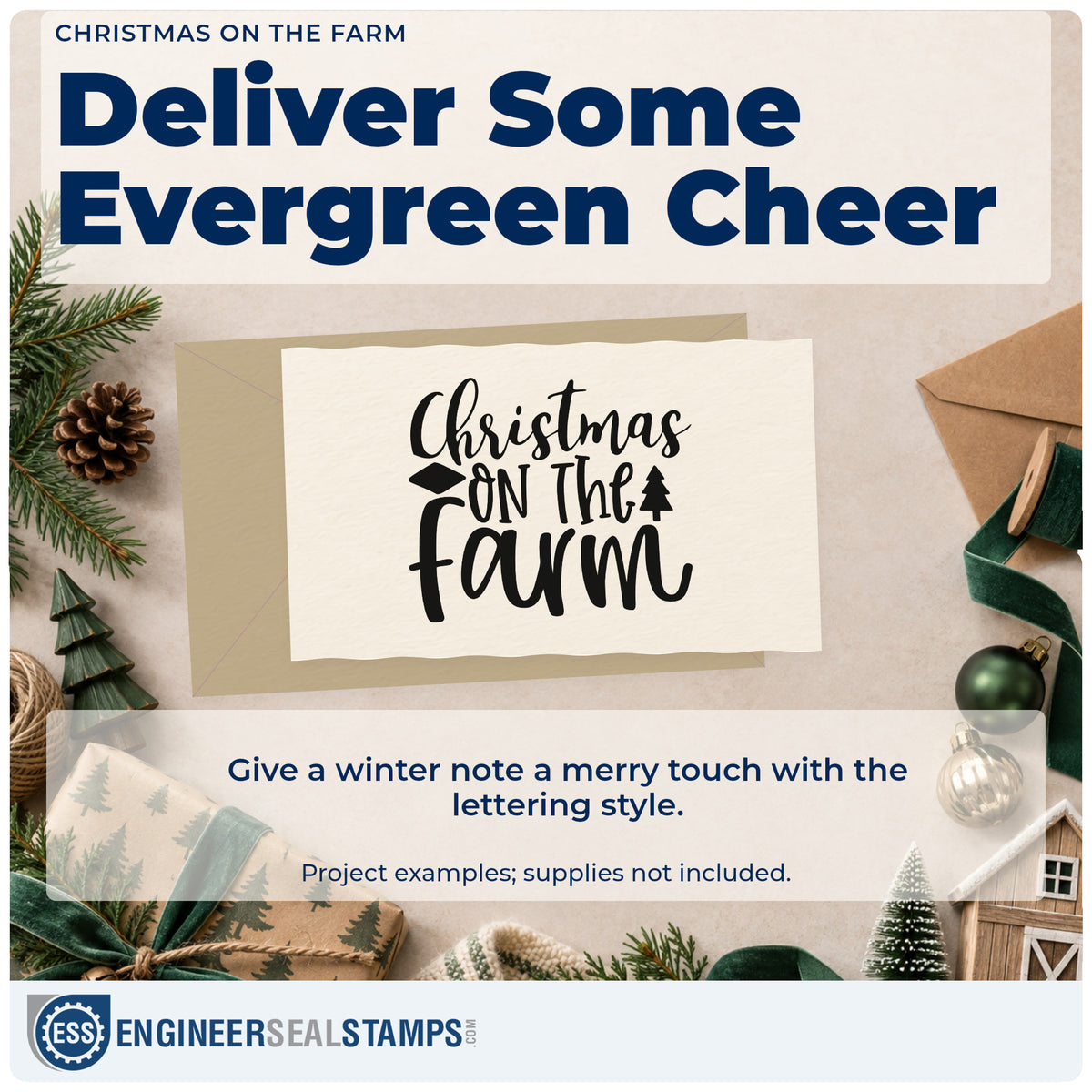 A finished handmade project stamped with the Christmas On The Farm Tree Motif Pre-Inked Stamp – PSI, ideal for barnyard album page.
