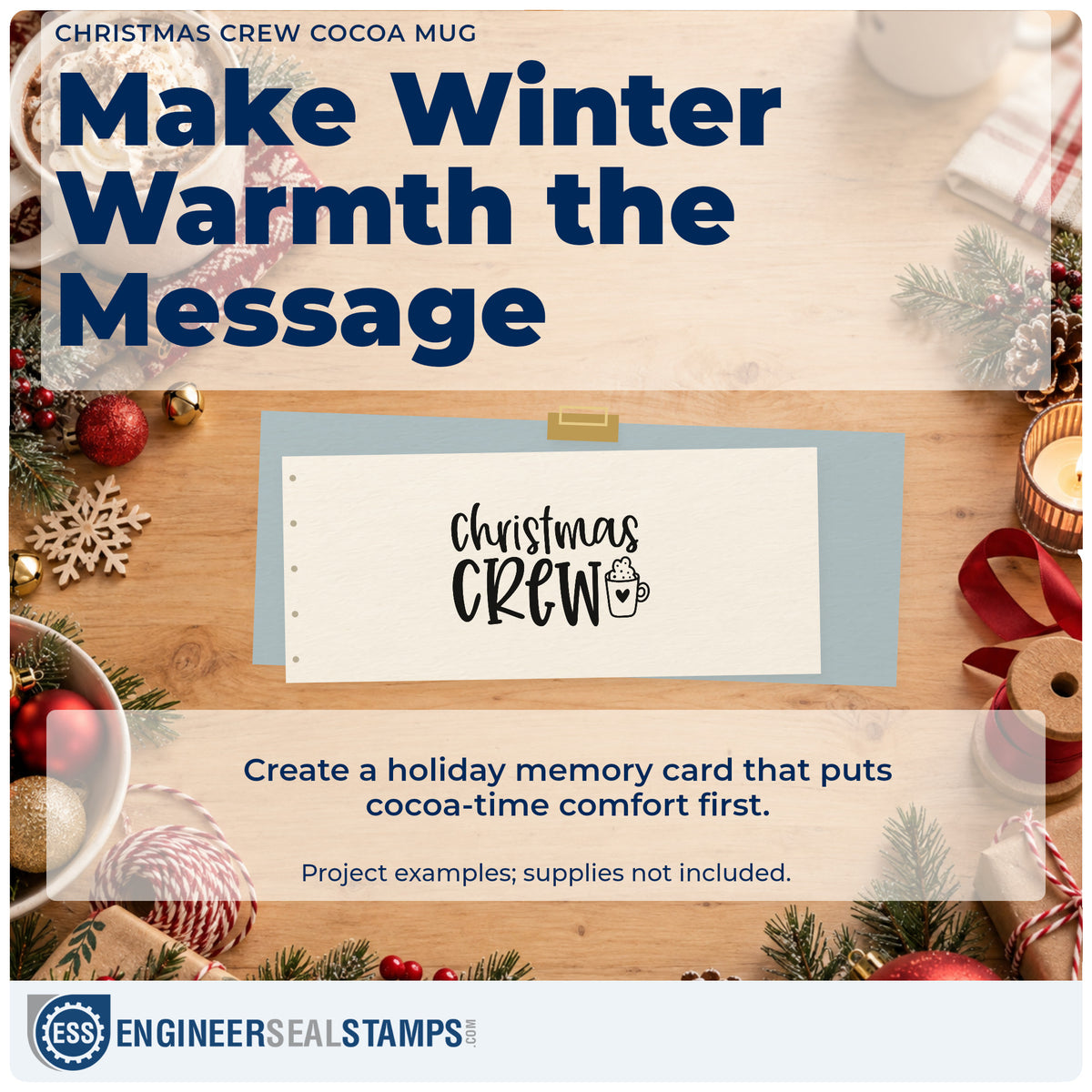 A finished handmade project stamped with the Christmas Crew Cocoa Mug Stamp – Self-Inking, ideal for friends album page.