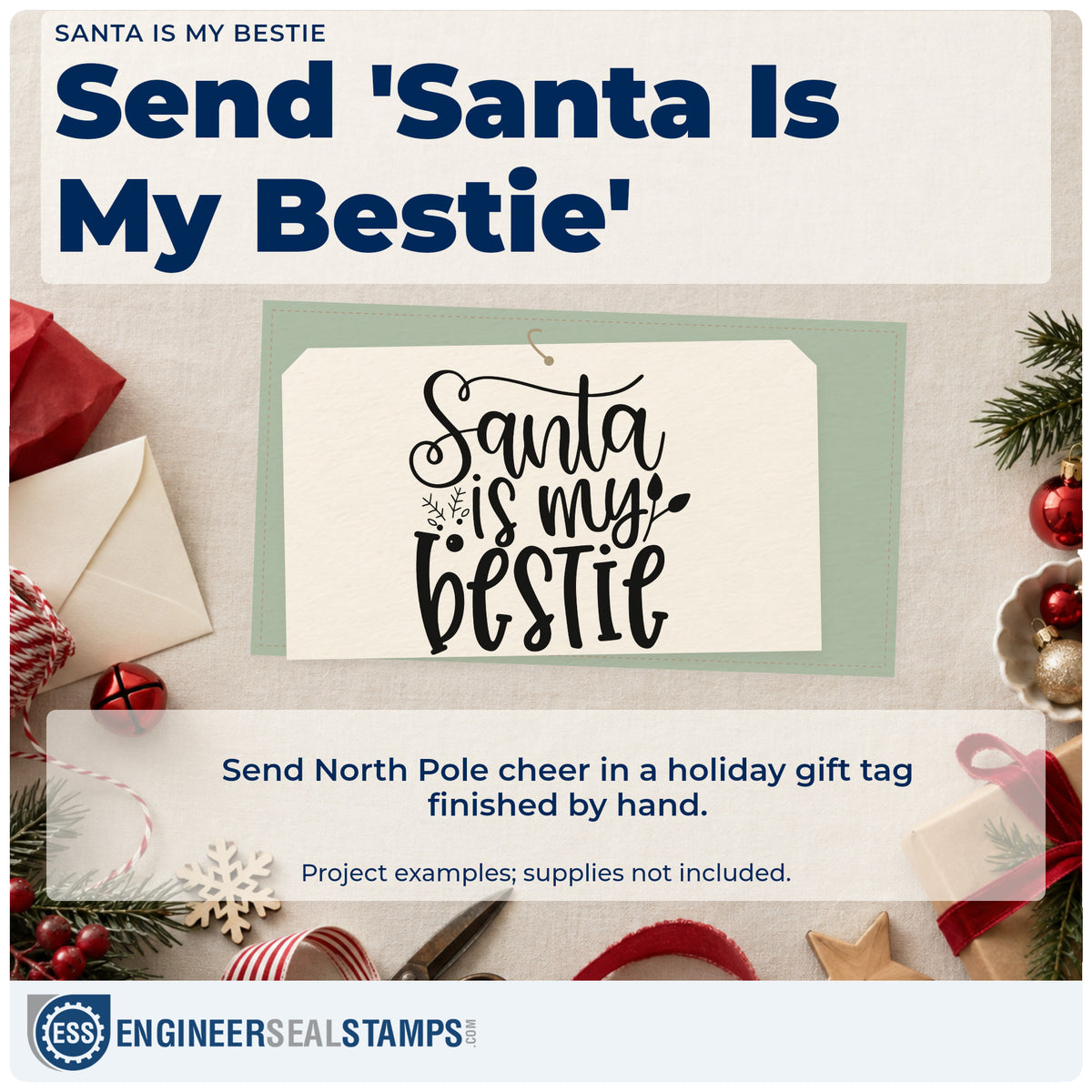A finished handmade project stamped with the Santa Is My Bestie Hand Stamp – Duo, ideal for squad album page.