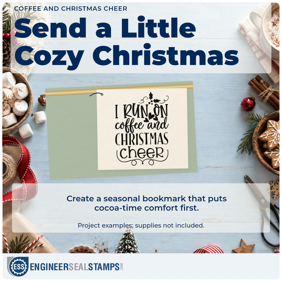 A finished handmade project stamped with the Coffee And Christmas Cheer Rubber Stamp – Duo Hand, ideal for break room album.