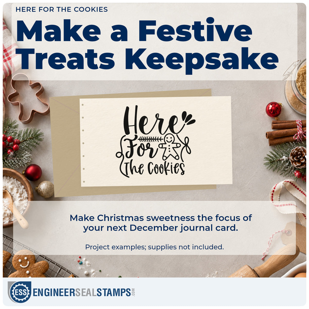 A finished handmade project stamped with the Here For The Cookies Gingerbread Pre-Inked Stamp – PSI, ideal for treat tally album.