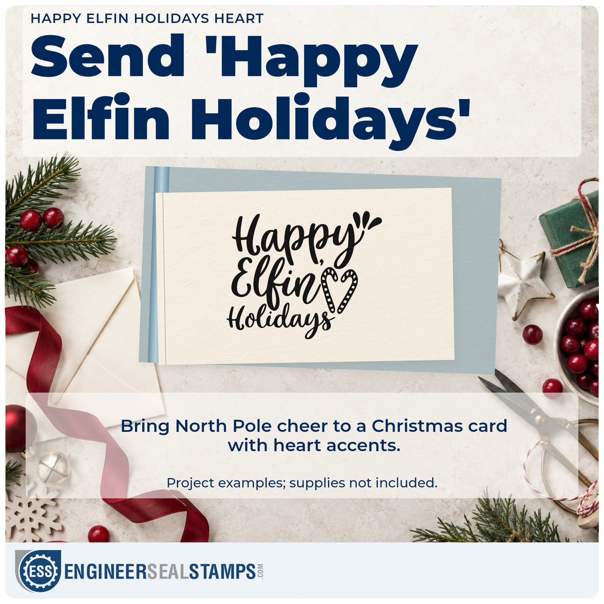 A finished handmade project stamped with the Happy Elfin Holidays Heart Pre-Inked Stamp – Slim, ideal for costume album page.