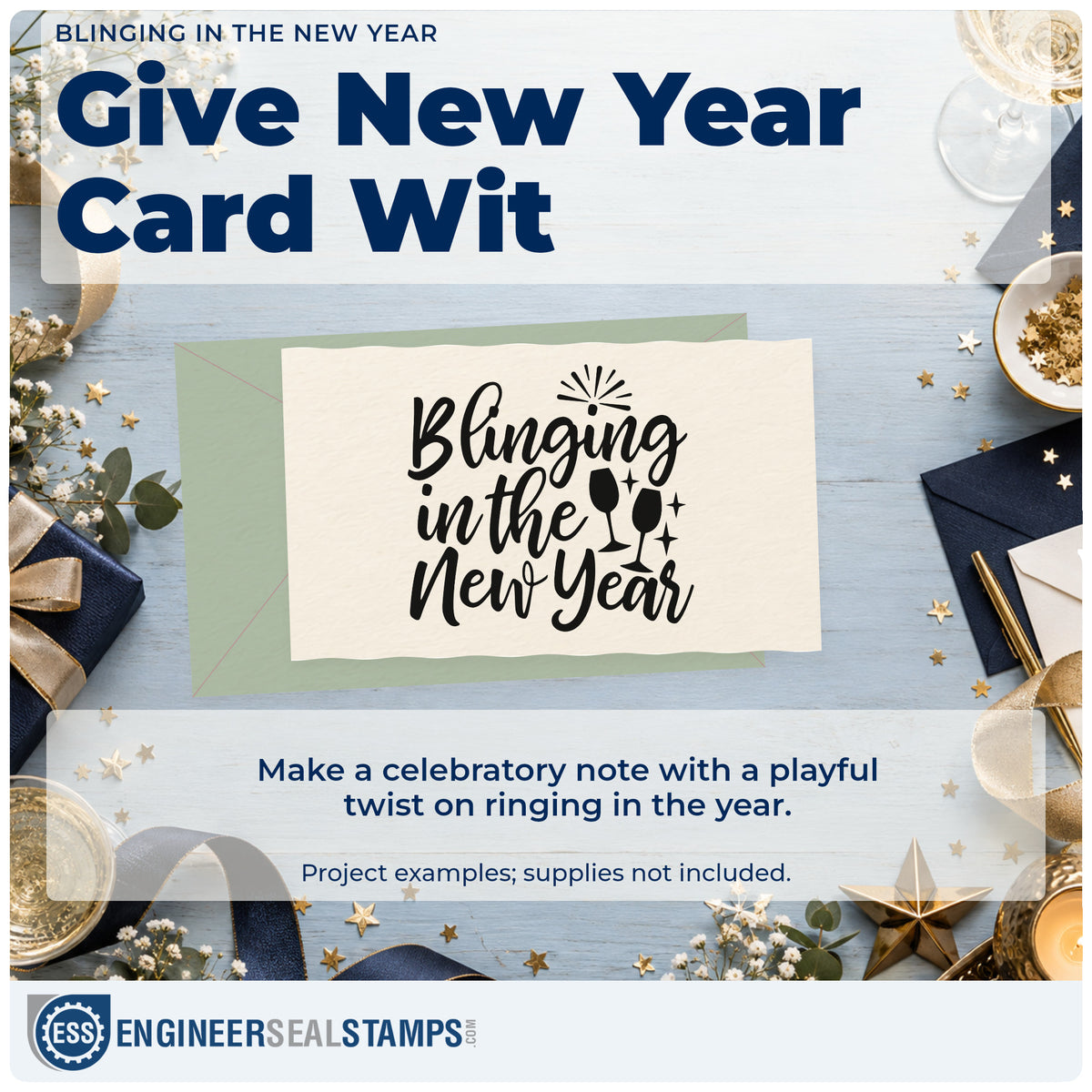 A finished handmade project stamped with the New Year Bling And Sparkling Glasses Self-Inking Stamp, ideal for jewelry album page.