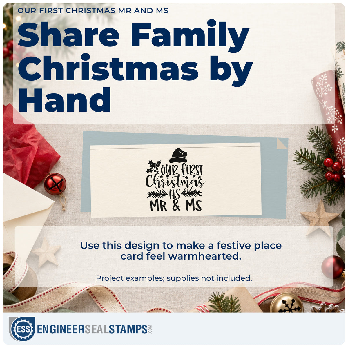A finished handmade project stamped with the Mr & Ms First Christmas Holly Stamp – Slim Pre-Inked, ideal for hat cards.