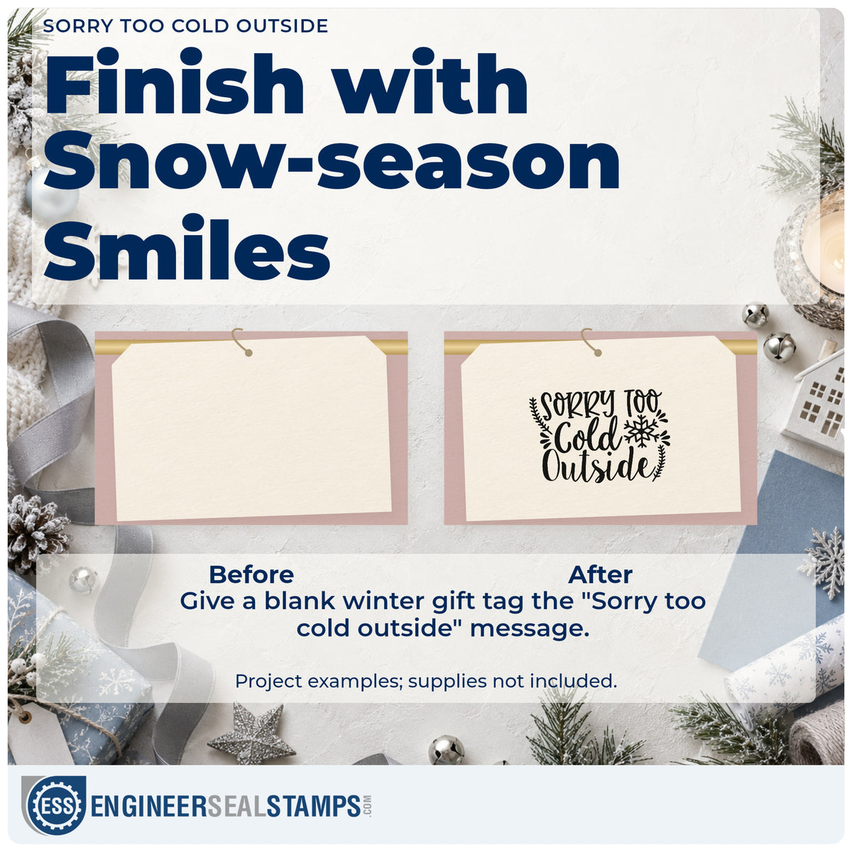 Before and after of a plain item finished with the Sorry Too Cold Outside Botanical Sprig Rubber Stamp – Wood Handle, a quick upgrade for framed door hook.