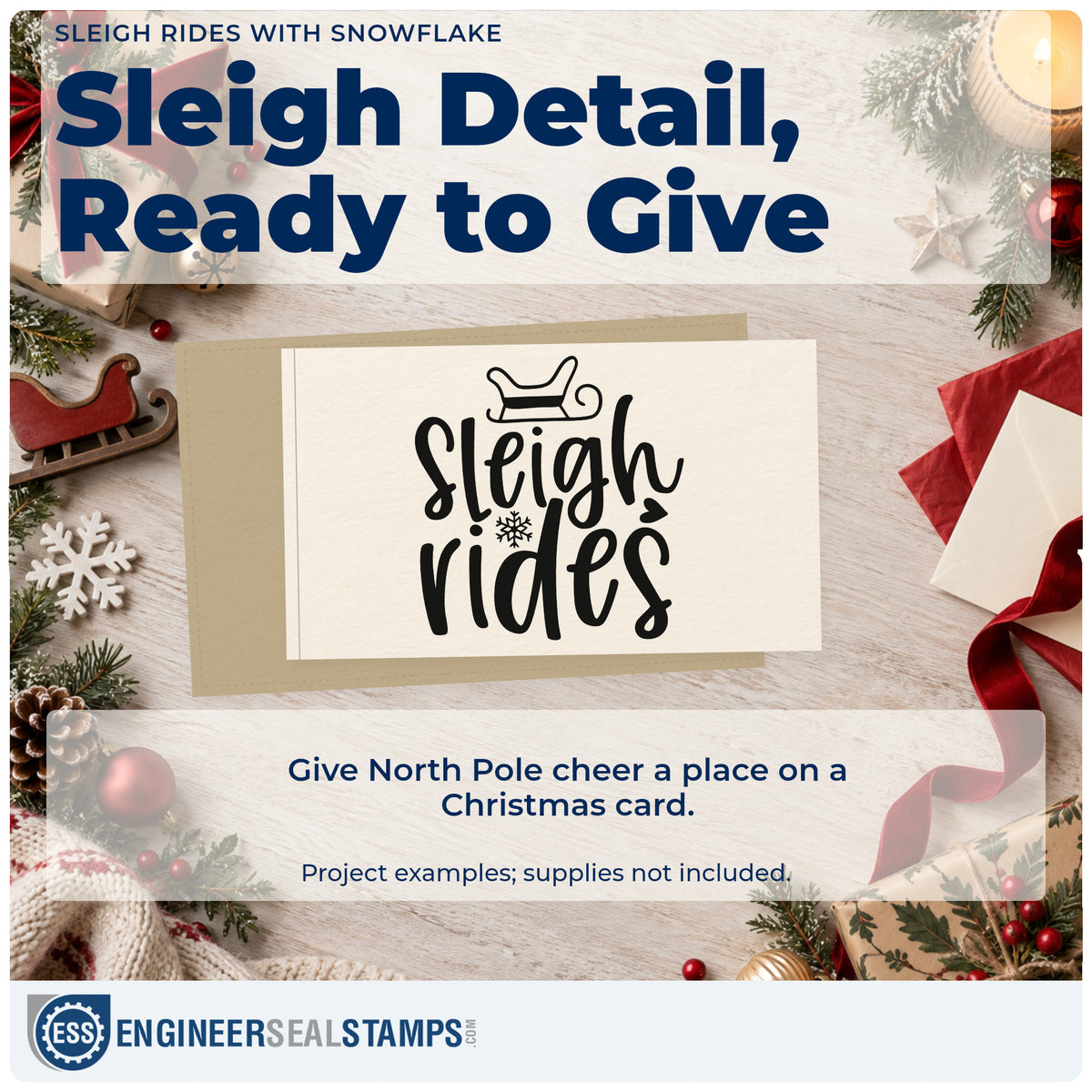 A finished handmade project stamped with the Sleigh Rides With Snowflake Lettering Self-Inking Stamp, ideal for season album page.
