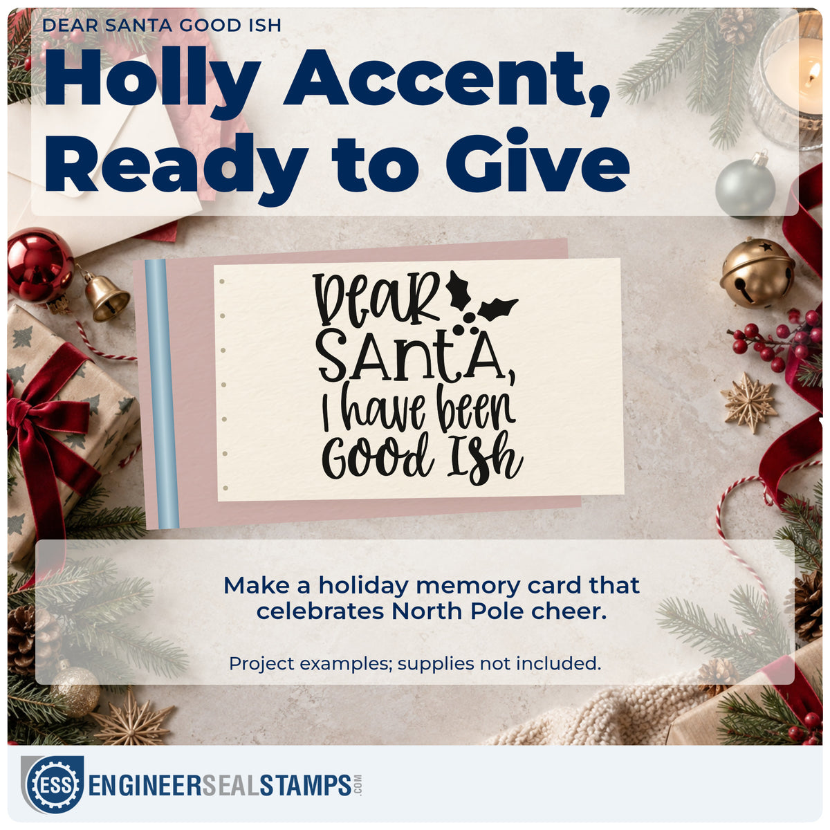 A finished handmade project stamped with the Dear Santa Good Ish Self-Inking Craft Stamp, ideal for honest album page.