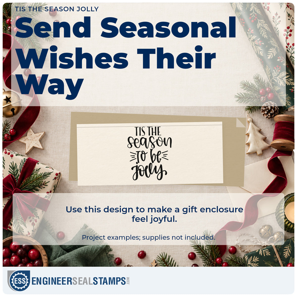 A finished handmade project stamped with the Tis The Season Jolly Rubber Stamp – Wood Handle, ideal for key point album page.