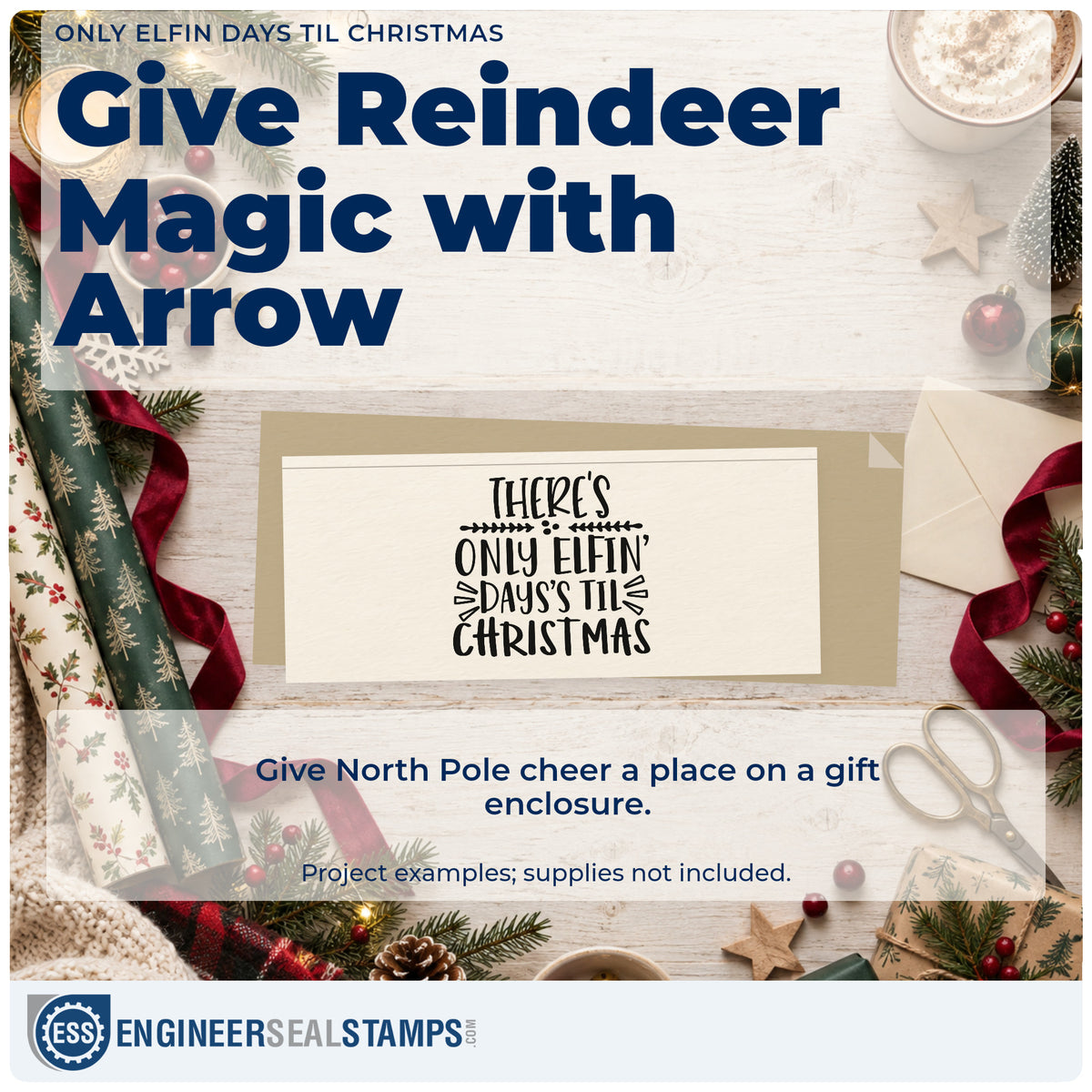 A finished handmade project stamped with the Christmas Countdown With Elfin Script Pre-Inked Stamp – Slim, ideal for countdown album page.