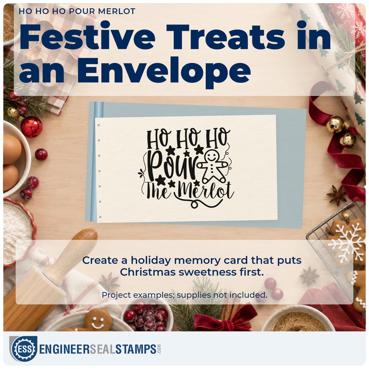 A finished handmade project stamped with the Wood Handle Ho Ho Ho Pour The Merlot Rubber Stamp, ideal for pairing album page.