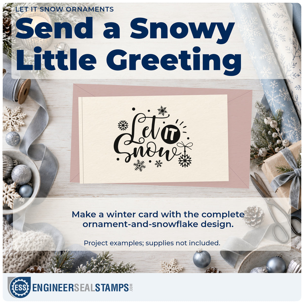 A finished handmade project stamped with the Let It Snow Ornaments Premium Wood-Mounted Stamp – Vintage Pro, ideal for mobile craft album.