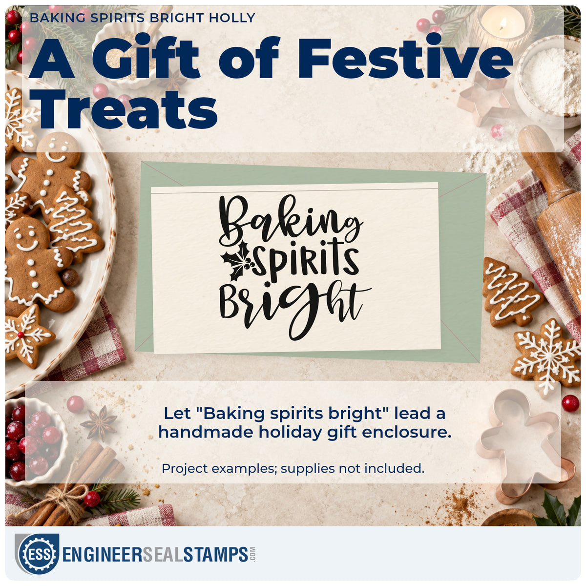 A finished handmade project stamped with the Baking Spirits Bright Holly Rubber Stamp – Duo Hand, ideal for simple batch album.