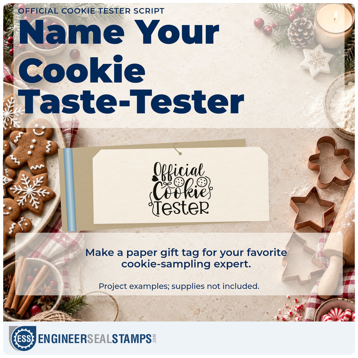 A finished handmade project stamped with the Official Cookie Tester Script Lettering Self-Inking Stamp, ideal for side by side album.